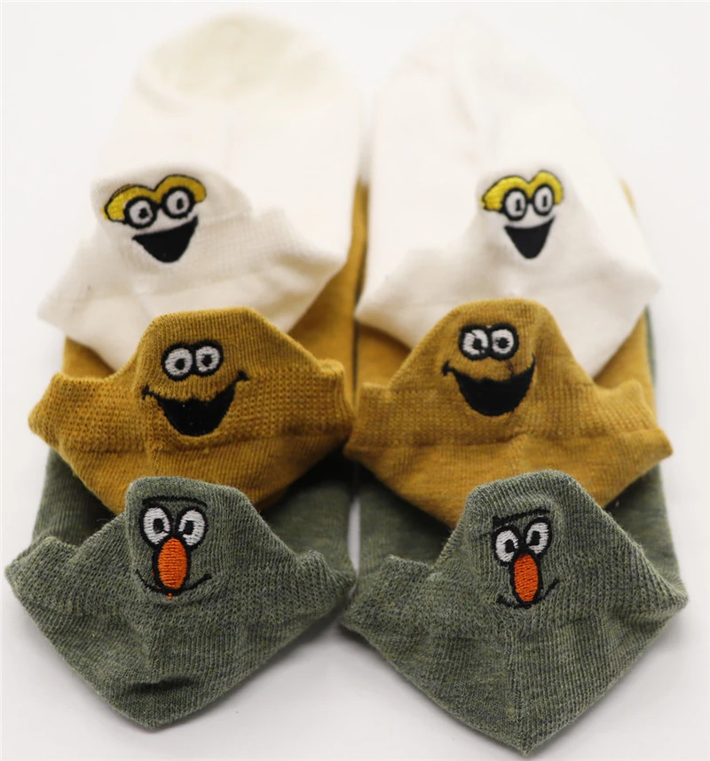 ZT 6 3PAIRS Kawaii Embroidered Expression Women Socks Happy Fashion Ankle Funny Socks Women Cotton Summer Candy Color - Цвет: ZT 6
