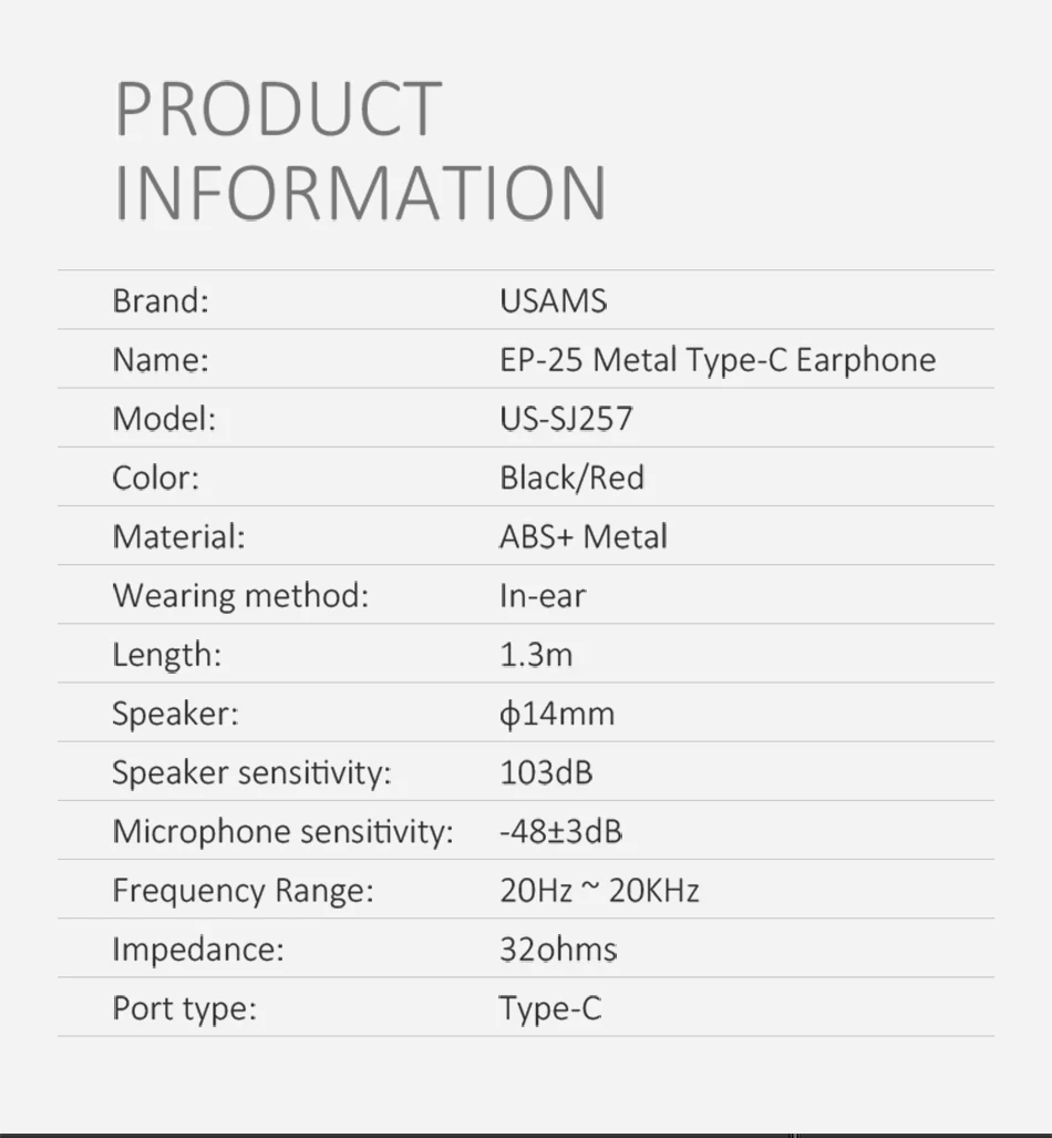 USAMS, металлические наушники-вкладыши типа c, высокое качество, Hi-Fi стерео гарнитура, микрофон, проводные наушники, наушники типа c для samsung, huawei, LG
