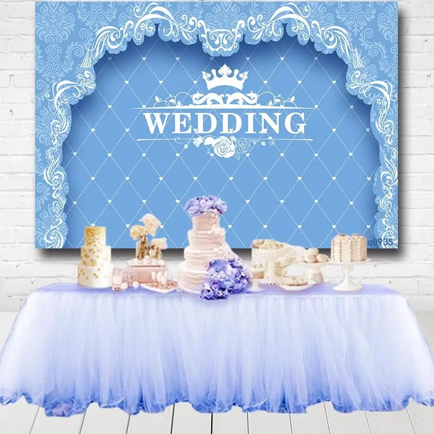 

Blue Curtain Wedding Photography Backgrounds Kids Newborn Baby Shower Birthday Party Backdrops For Photo Studio Custom