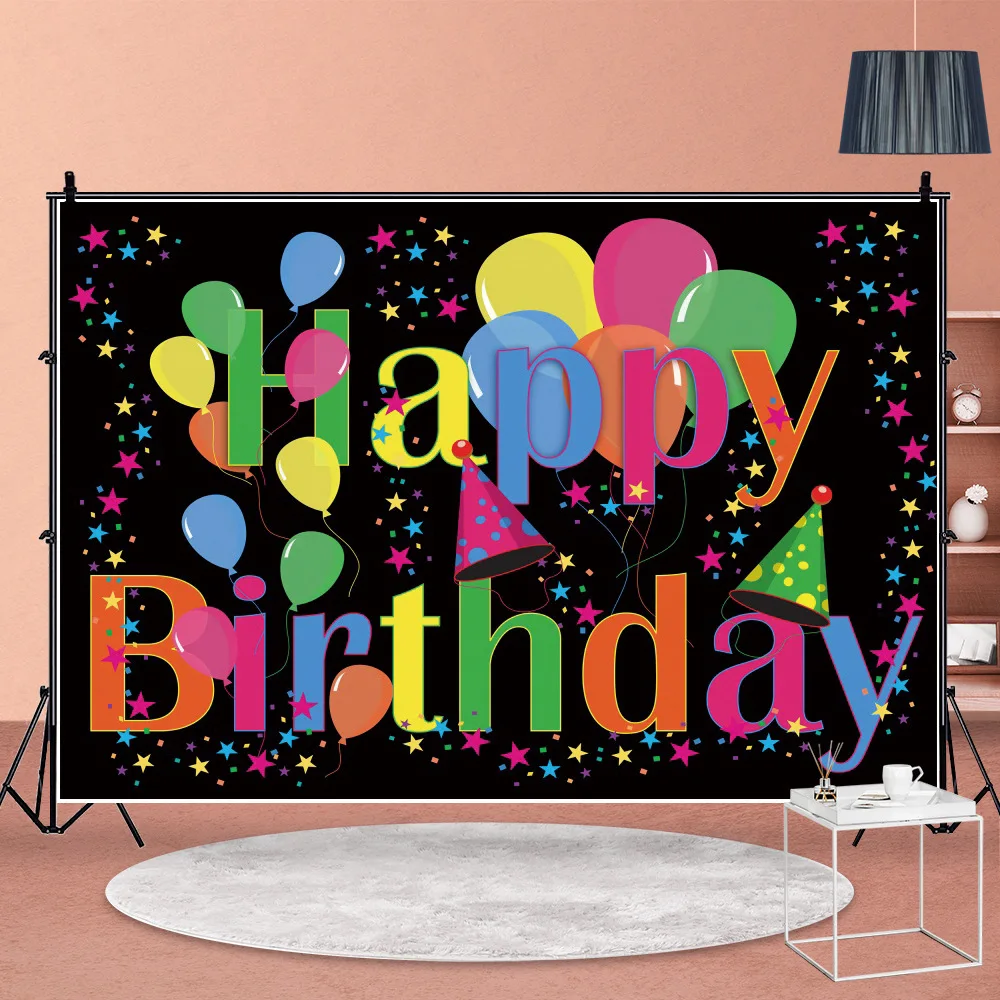 

Happy Birthday Painted Balloons Background Portrait Photography Party Photozone Decor Backdrops Photocall Studio
