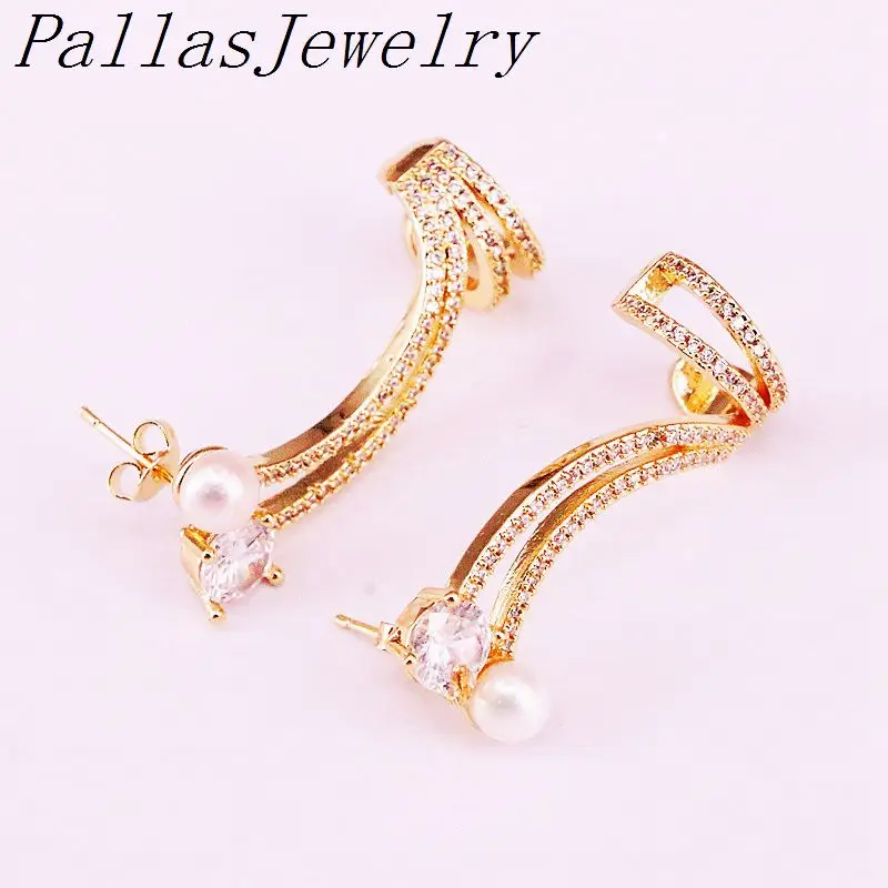 

5Pairs New Fashion Gold Filled Jewelry Pearl Earings CZ Cubic Zirconia Paved For Women trendy earrings
