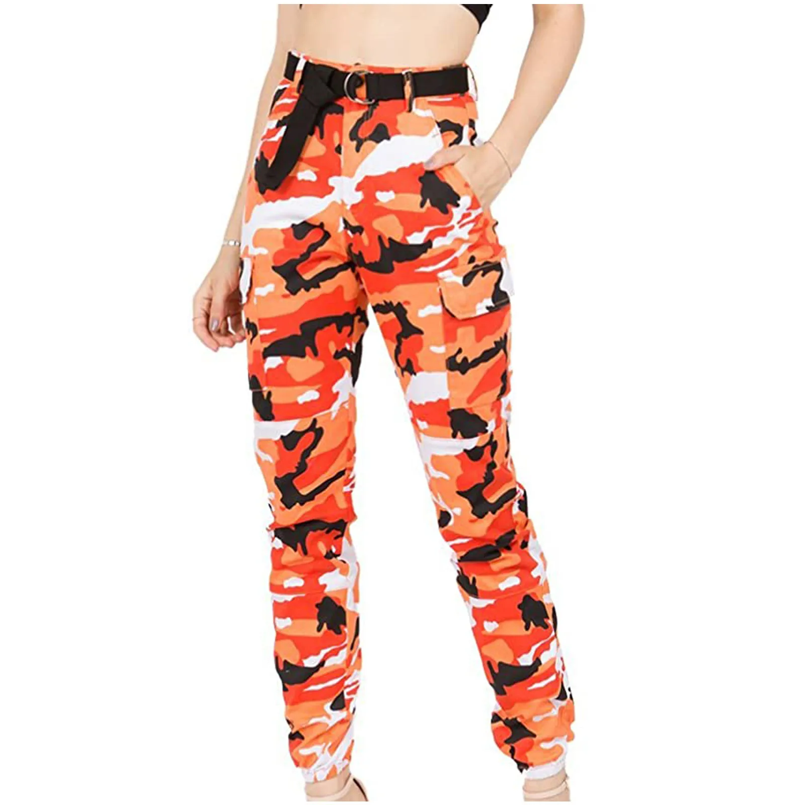 Женские брюки 2020 облегающие прямые брюки-карго с высокой талией и принтом