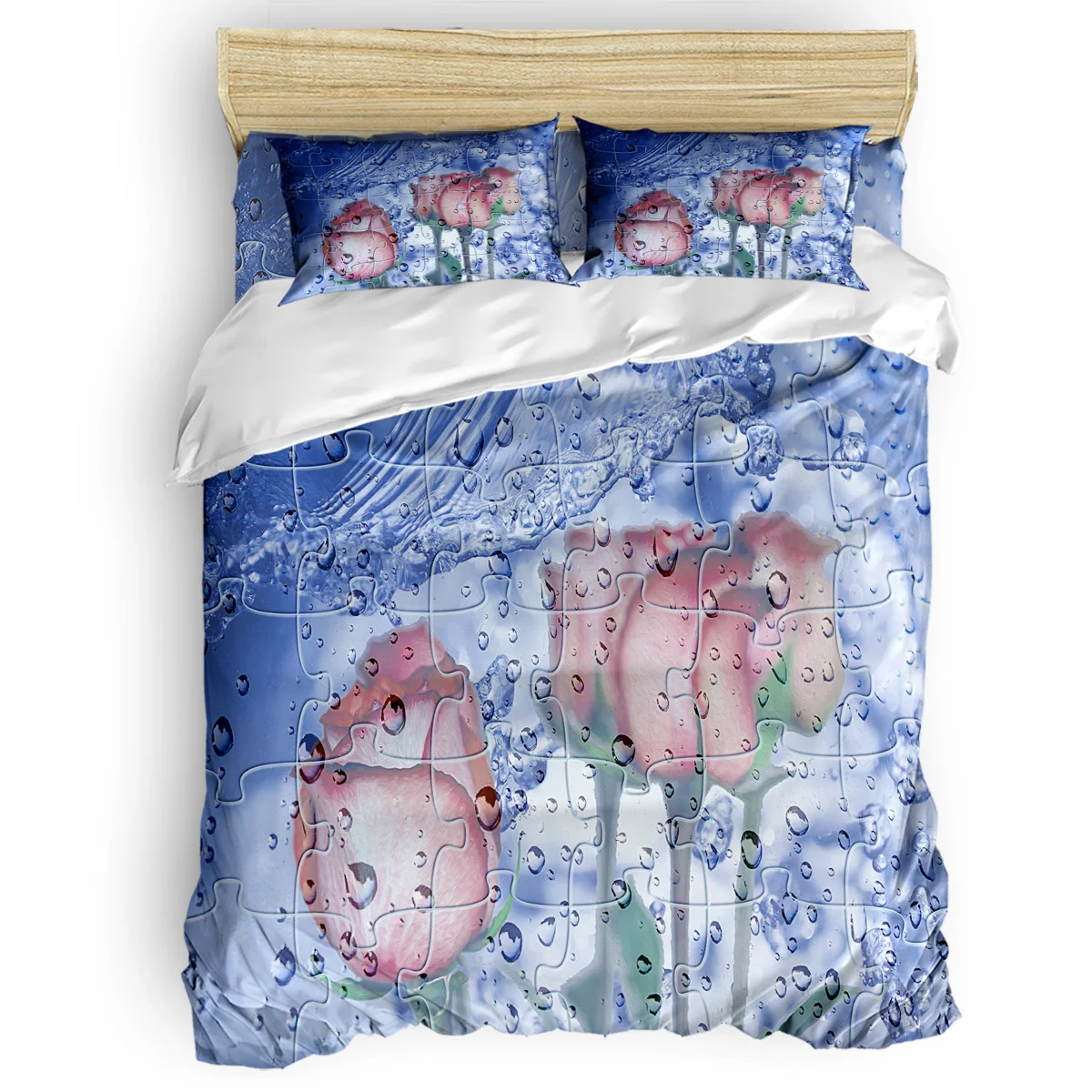 

Jigsaw Rose Flower Water Drop Duvet Cover Set 2/3/4pcs Bedding Set Bed Sheet Pillowcases Cover Set