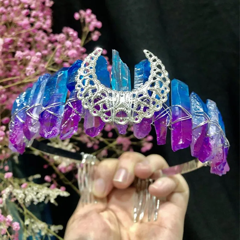 Кварцевый Кристалл Мистик металлическая Луна расческа для волос головной убор