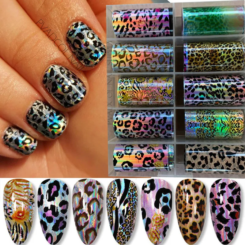 

Nail Foils Leopard Print Nails Foil Sticker Laser Cheetah Animal Grain Adhesive Transfer Paper Holographic Animals Skin Decals