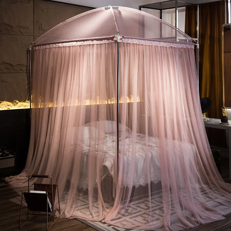 Billig 2021 Neue U-bahn Kunst Farbe Halterung Moskito Net Palace Boden 1,5 M 1,8 M Haushalt Bett Vorhang Baldachin Room Decor Zelt Vier-tür