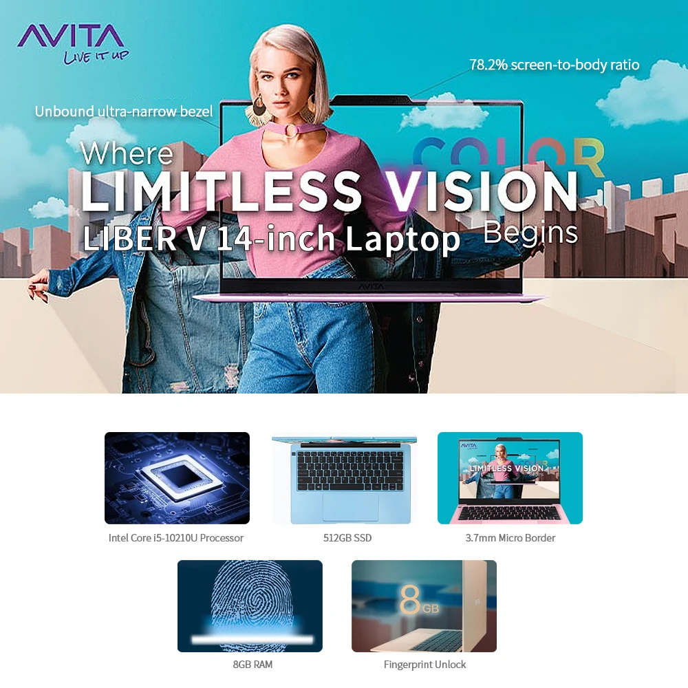 I5-10210U AVITA LIBER V 14-дюймовый ноутбук 8 Гб DDR4 память/512 ГБ SSD с 3 7 мм ультра-узким ободом