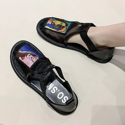 

2020 summer lace organza face makeup net red single shoes flat shoes lazy sandals women's shoes trend