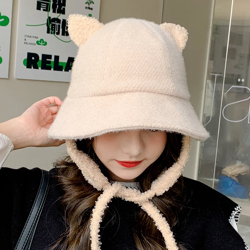 

Fisherman Hat Women Autumn and Winter New Cute Ear Hat Fashion Wild Outdoor Warm and Cold Hat Ear Protection