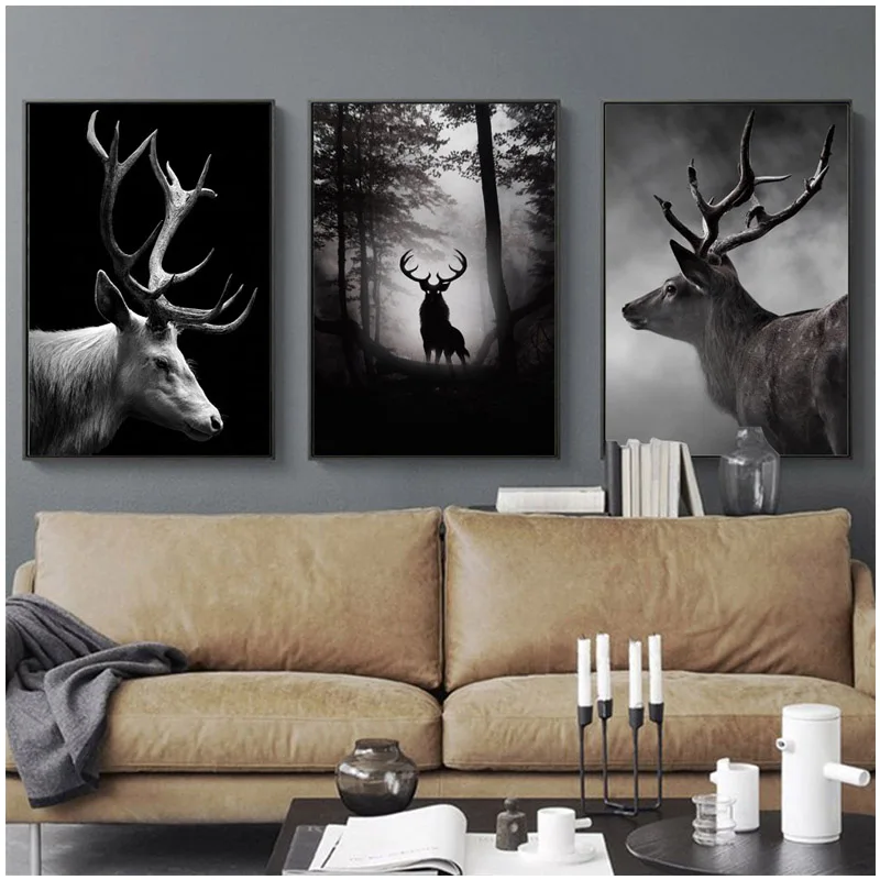 

Black White Elk Deer Forest Landscape 5D Diamond Embroidery mosaic full square round diy diamond painting cross stitchZP-401