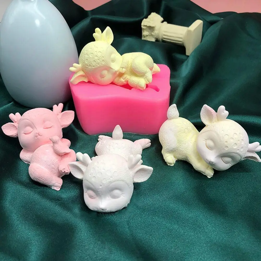 

3d Sleeping Deer Silicone Mold DIY Soap Plaster Resin Cake Chocolate Decoration Fondant Tools Mold G6Q5