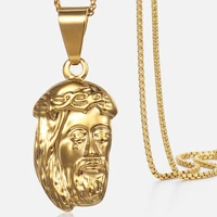 trendsmax womens necklace jesus pendant gold color box chain for men head face christian fashion jewelry kgp196
