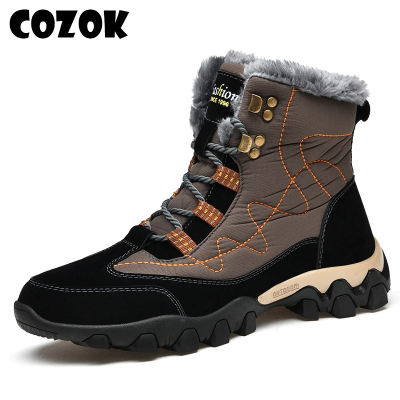 COZOK мужские зимние новые зимние ботинки, непромокаемые кожаные супер теплые мужские ботинки, уличные мужские походные туристические ботинк...