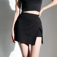 women wrap front mini skort in black mini skirt