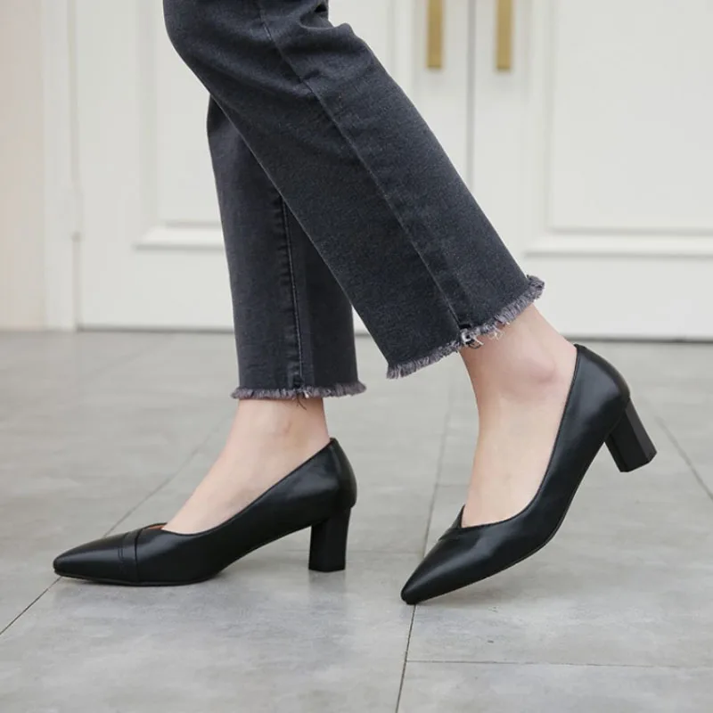 

KemeKiss Plus Size 30-48 New Women Pumps Shoes Fashion Thick High Heels Shoes Women Simple Style Slip On Office Work Footwear