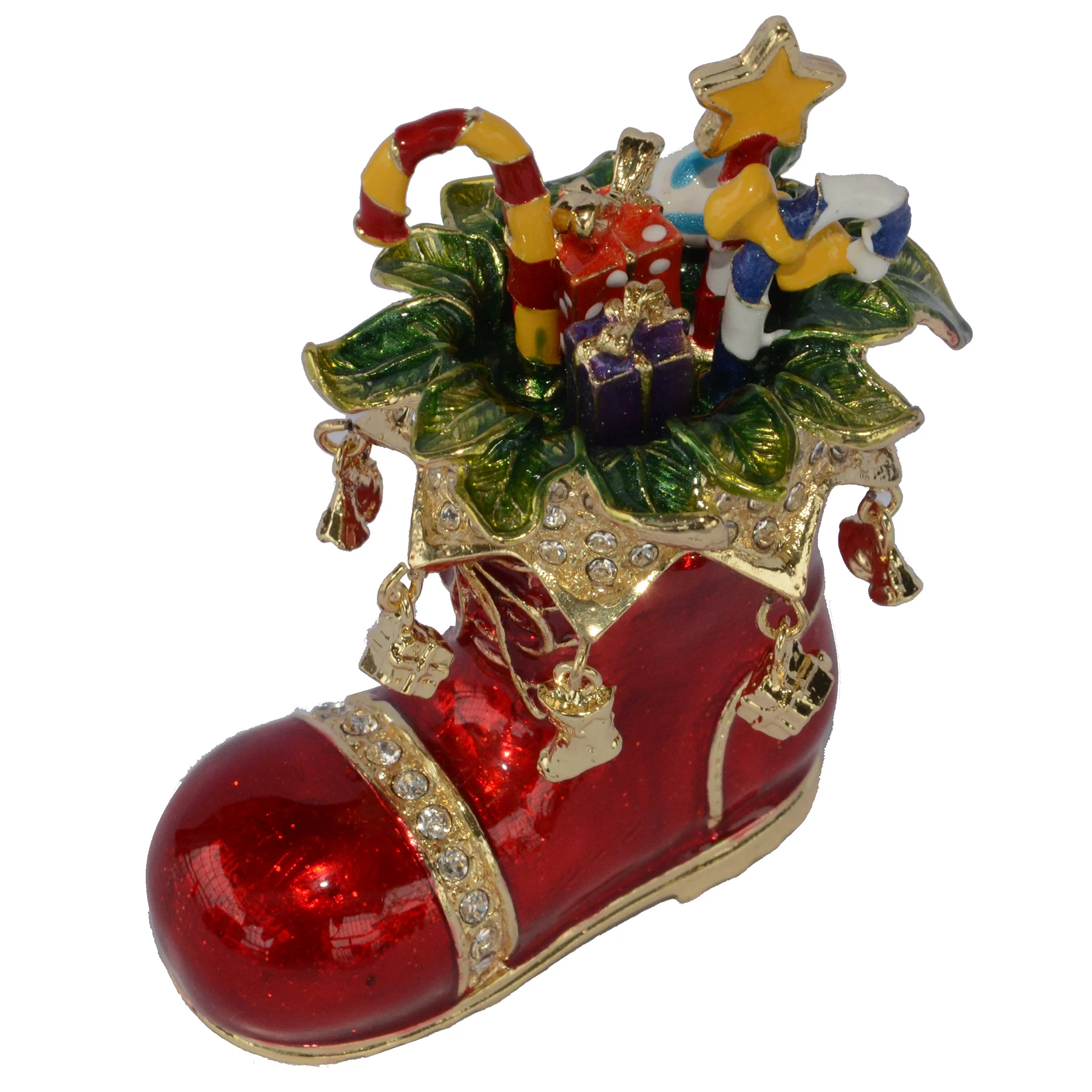 Красные сапоги Санта-Клауса и подарки коробка для безделушек Рождественский