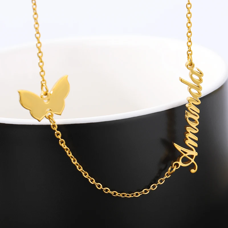 

Индивидуальное ожерелье с именем Goxijite из нержавеющей стали на заказ с бабочкой для женщин чокер с буквами ювелирные изделия бижутерия для женщин