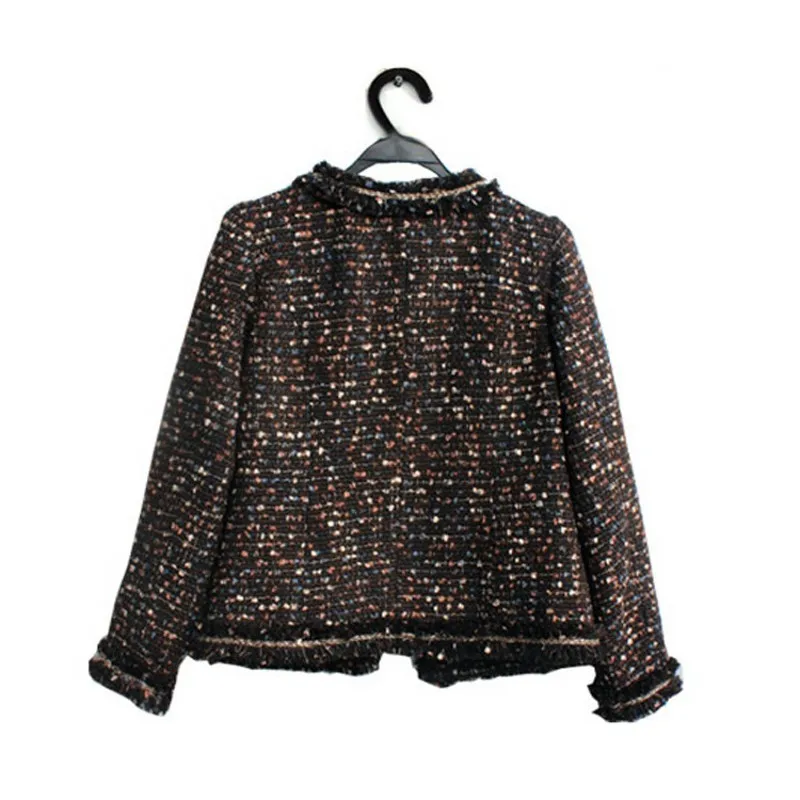 Брендовое женское приталенное твидовое пальто с круглым вырезом и длинным