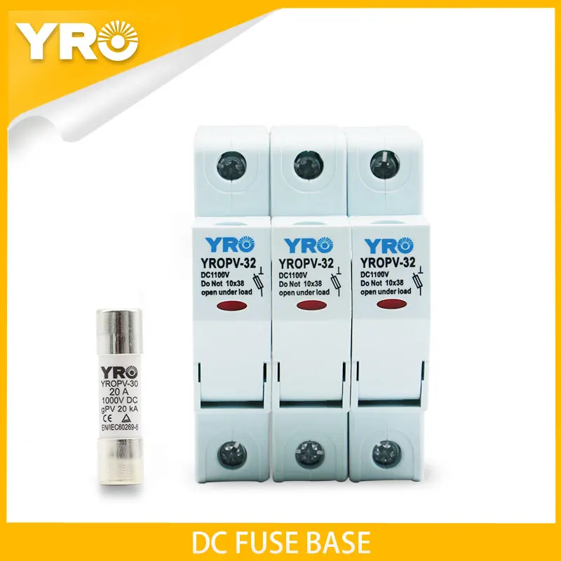 

DC 3P 1000V PV Solar Fuse Fusible 10x38MM gPV with LED Fuse Holder for Solar PV System Protection YROPV-32