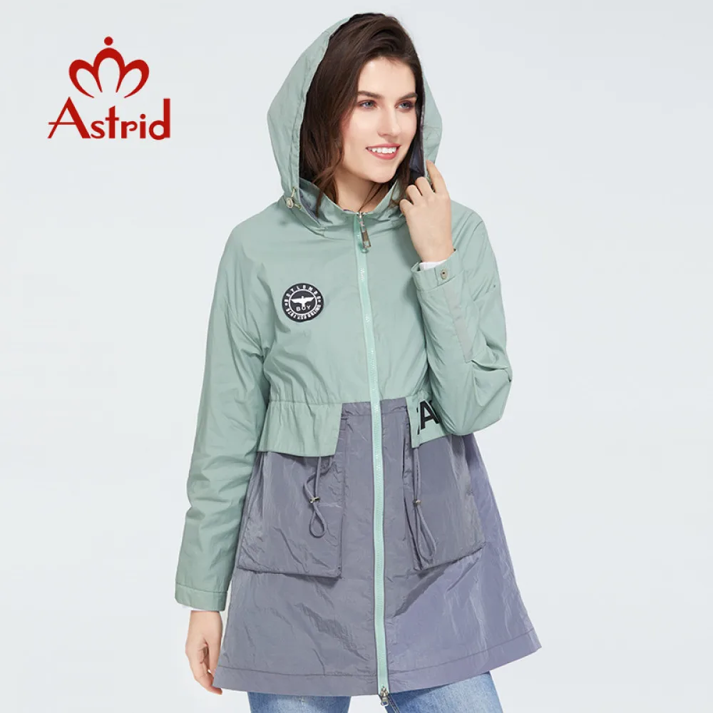 Astrid 2022 new Spring fashion mid-length trench coat Hooded Casual sport high quality female Outwear trend Loose thin coat 3068