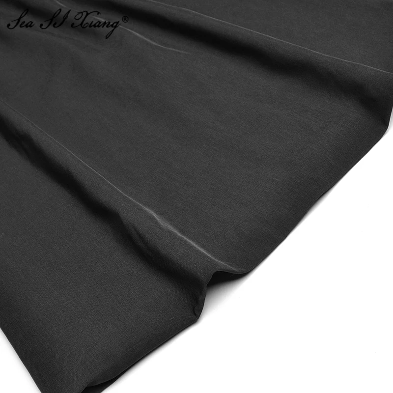 

Seasixiang Fashion Designer Spring Dress Women's Square Collar Long Sleeve Color collision Patchwork Package Buttocks Dresses