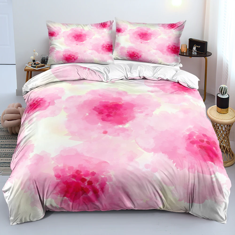 

3D Design Flowers Quilt/Comforter Covers Pillowcases Bed Linens Bedding Set Duvet Cover Sets 140x200 Size Pink Home Texitle