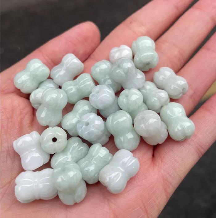 

3PC Natural Jade Emerald Three Dimensional Flower Bead Accessories DIY Bangle Charm Jewellery Fashion Hand-Carved Luck Amulet