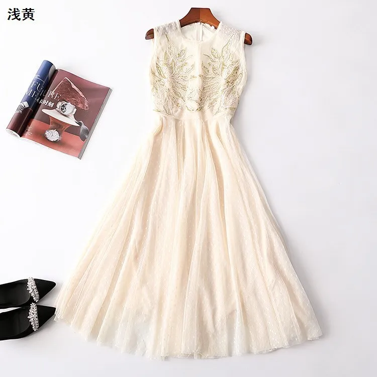 

women after the 117470 round collar zipper sleeveless plus long two woolly pure color sequins embroidery dress + cranes