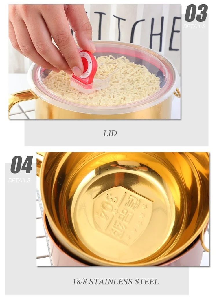 

Stainless Steel Instant Noodle Bowl with Lid Anti-scalding Handle Food Container Gold Bowls Rice Soup Bowls Flower Shaped Bowl