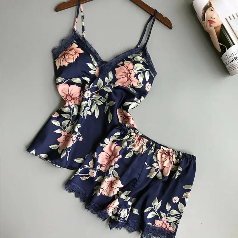 Летняя пикантная Женская домашняя одежда с цветочным рисунком 2 шт. женская для