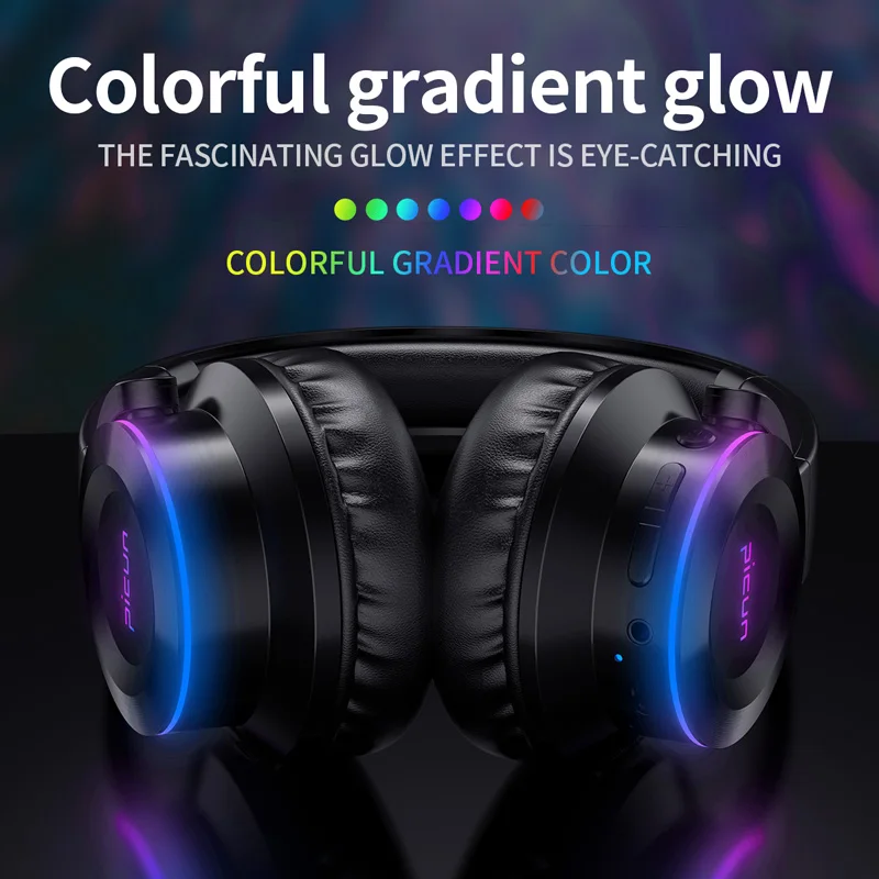 picun b9 wireless headphones touch cool luminous high sound quality heavy strong bass bluetooth 5 0 supports wiredcard headset free global shipping