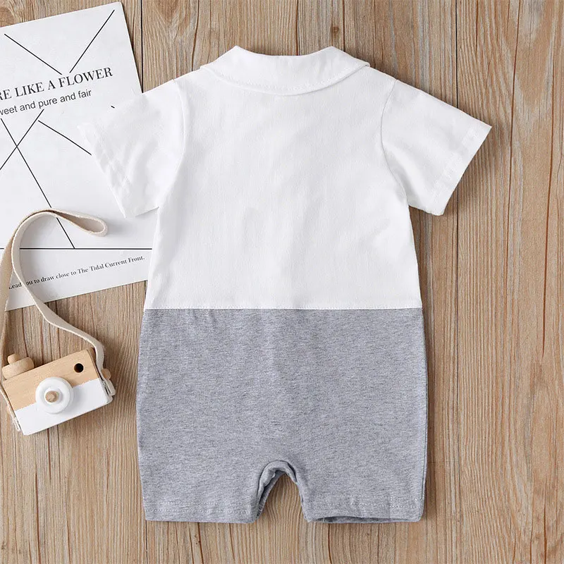 Детский хлопковый комбинезон с коротким рукавом и бабочкой|Ромперы| |