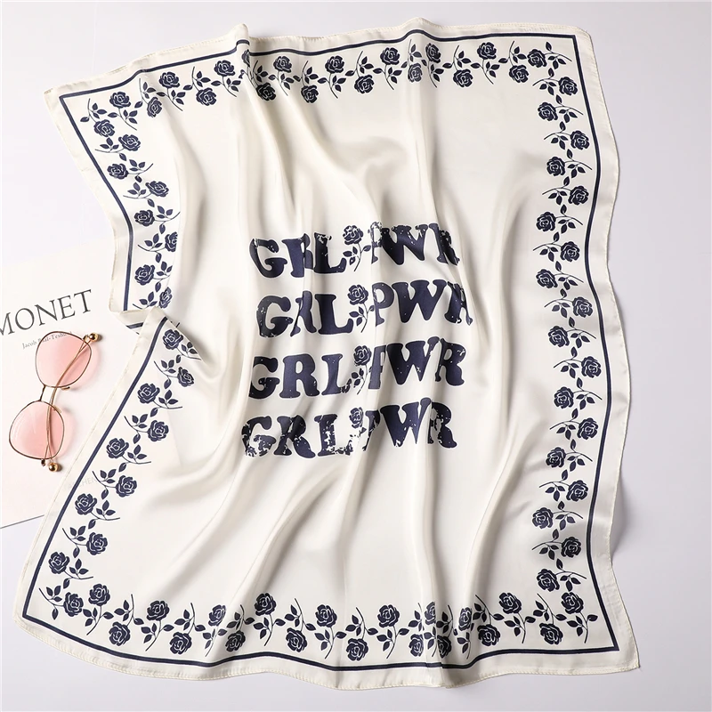 Женские шелковые квадратные шарфы с принтом розы женские буквенным на шее модные