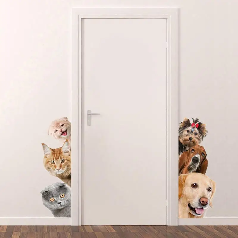 3D имитация кота собаки наклейки на стену гостиная спальня дверь