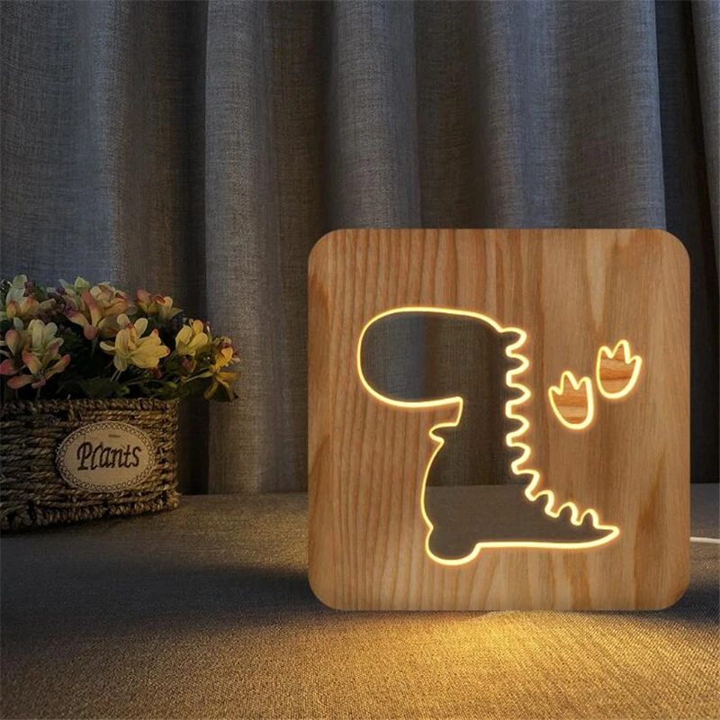 

Children's Room Led Night Light dinosaur Lamp ins LED Table Lights Christmas Wood night light kids Room new year Decoration led