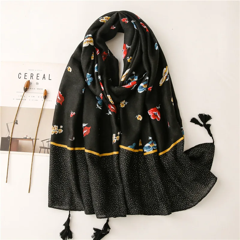 Best 2021 neue Vintage Blume Druck Quaste Schal Schals Weichen Baumwolle Floral Muster Kopf Hijab Wrap Kostenloser Versand