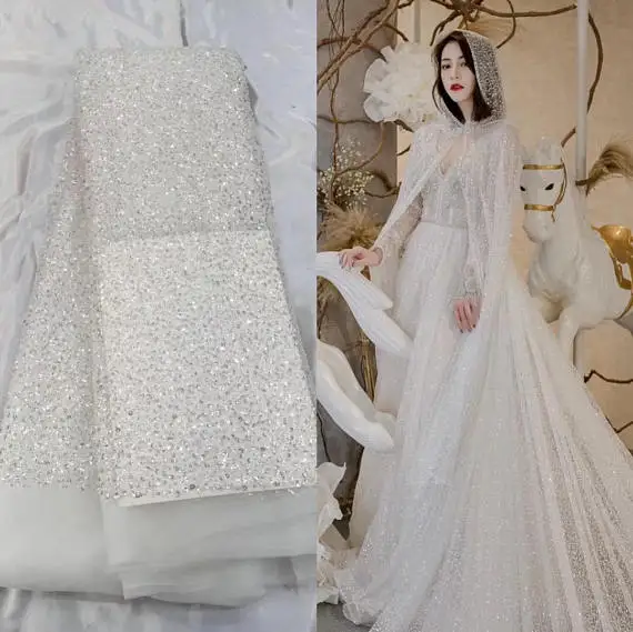 

rose gold bead lace fabric, French bead lace fabric with matte sequins, heavy bead lace fabric, beading tulle lace fabric