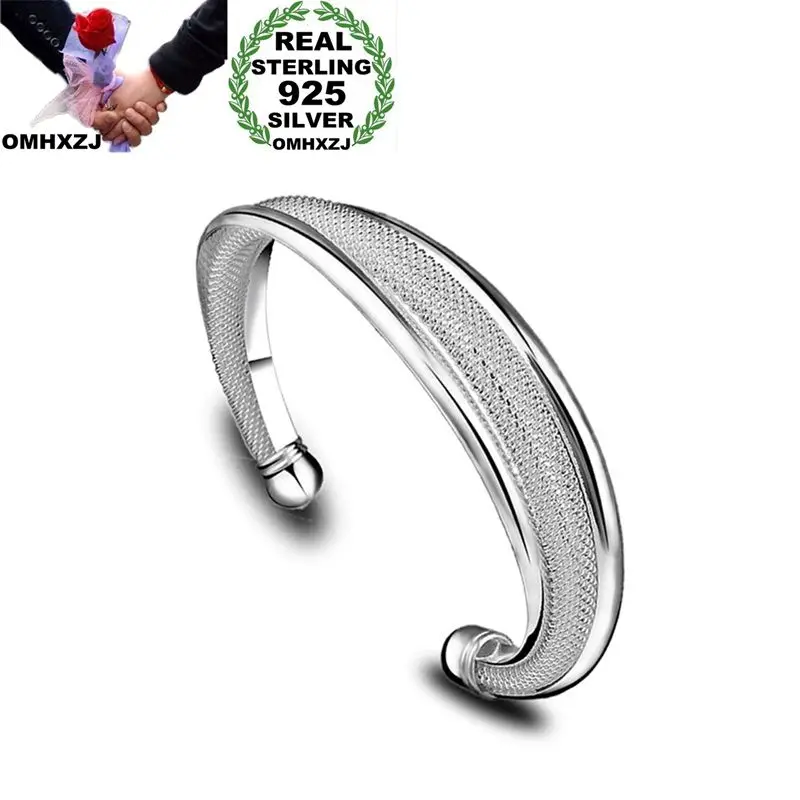 

OMHXZJ Wholesale Personality Fashion OL Woman Gift Two Lines Mesh Open 925 Sterling Silver 18KT Gold Cuff Bangle Bracelet BR180