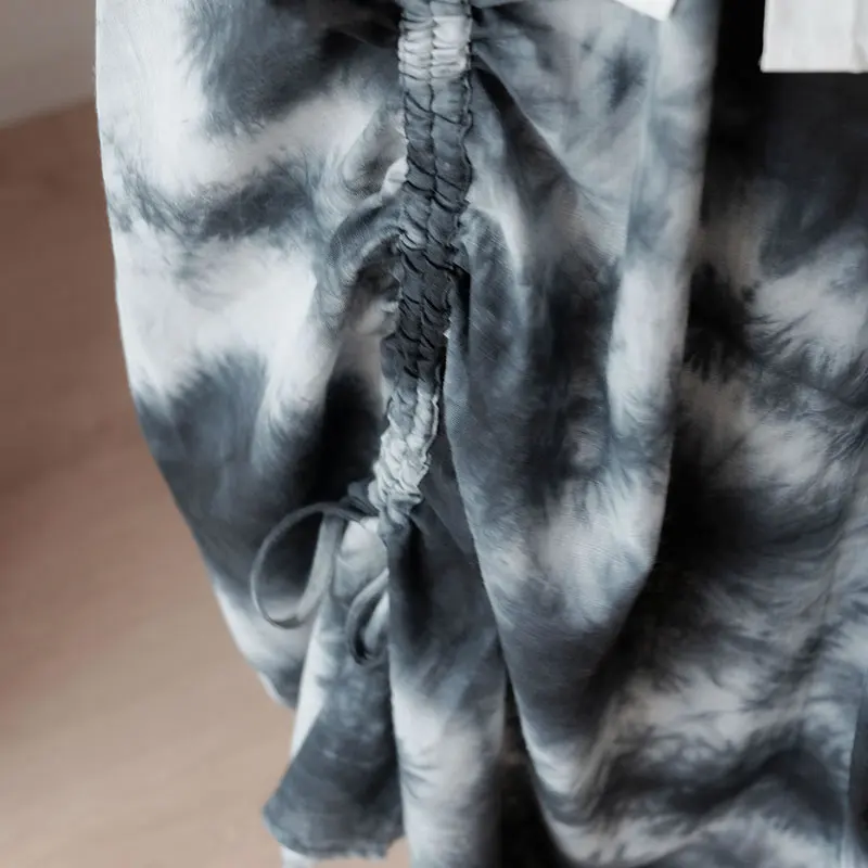 

XITAO Print Tie Dye Hem Drawstring Skirt Fashionable Summer New Style Fashion All-match Elastic Waist Pleated Skirt CLL1106
