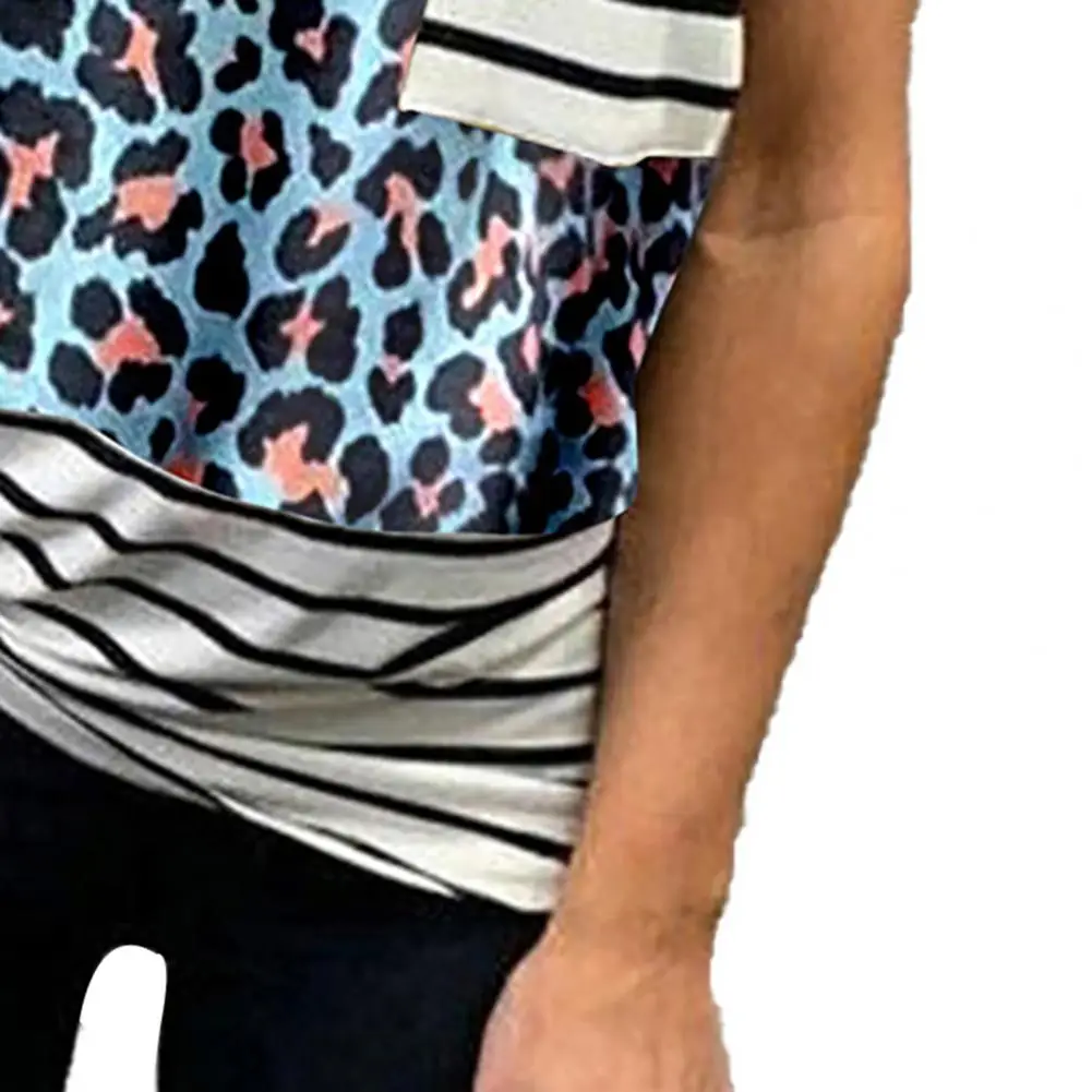 

2021 Summer Women Tee T-shirt Short Sleeve Breathable Cotton O Neck Leopard Patchwork T Shirts for Women