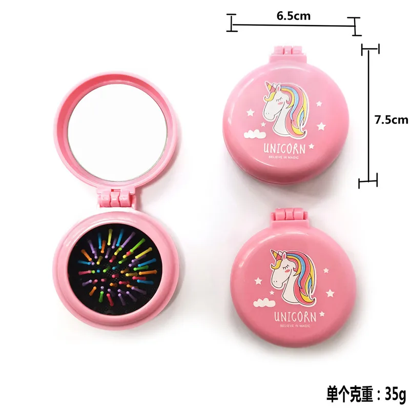 

Massage Air Cushion Folding Mirror Comb Color Cartoon Horse Head Portable Pocket Travel Air Bag Hairbrush Modeling Mini Tool