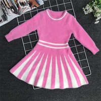 2020 autumn winter new baby girls knitted dress imitation mink cashmere sweater clothes kids girls thicken princess dresses k113