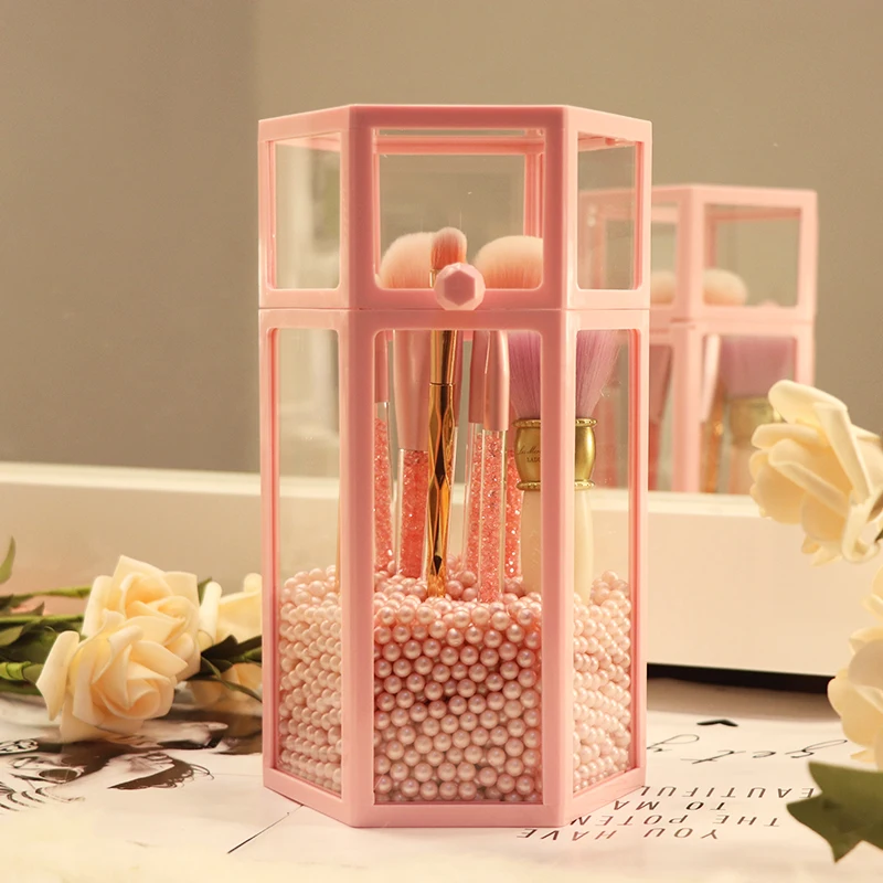 Прозрачный стеклянный пылезащитный органайзер для макияжа туалетный столик