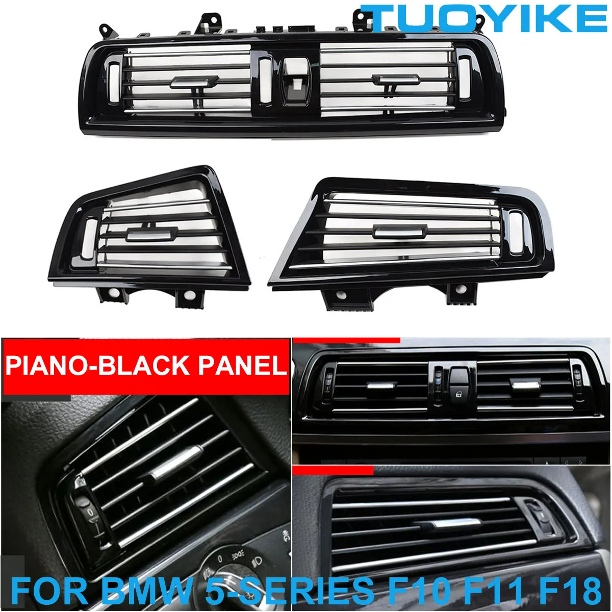 LHD RHD Front Central AC Air Vent Grille Panel Outlet Piano Black Chrome For BMW 5 Series F10 F11 F18 520i 523i 525i 528i 535i
