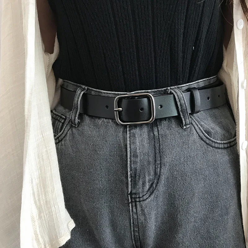 

Korea Women PU Black Buckle Belt Fashion All Match Frosted Leather Belt Street Harajuku Casual Waistband Jeans Accessories 105cm