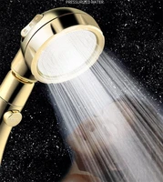 bathroom booster shower golden pvd plating three speed switch shower head with one button stop water wash hair shower set