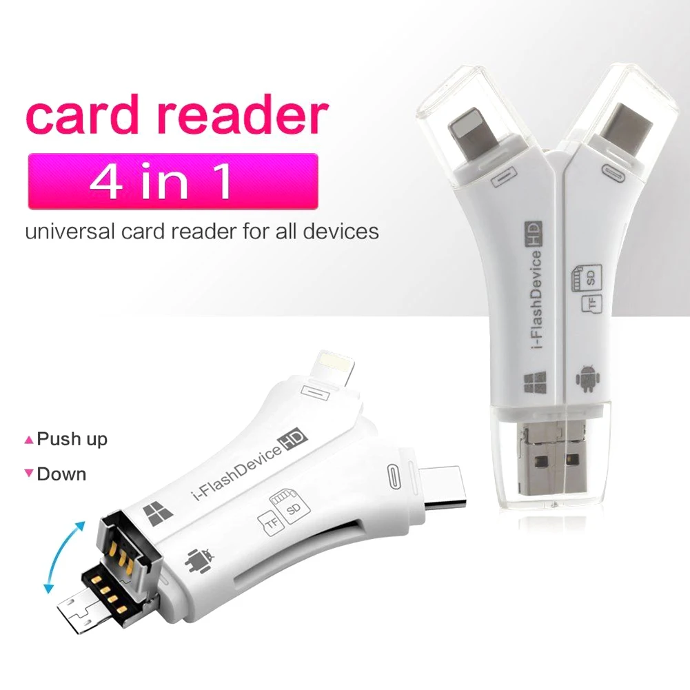 

4 in 1 i Flash Drive USB Micro SD&TF Card Reader Adapter for iPhone 5 6 7 8 for iPad Macbook Android Camera In Stock
