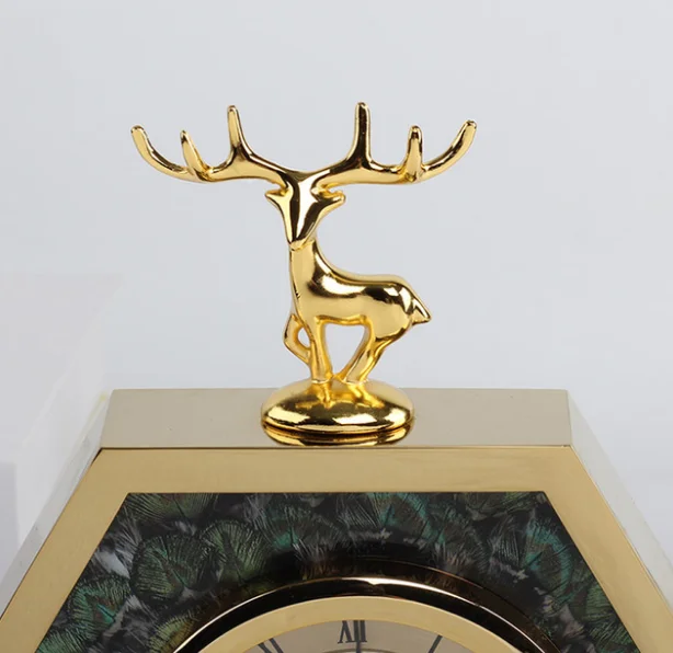 

Modern Exquisite Household Desk Clock With Deer High Grade Hexagon Mute Pendulum Bedroom Table Clock Boutique Decoration LF83