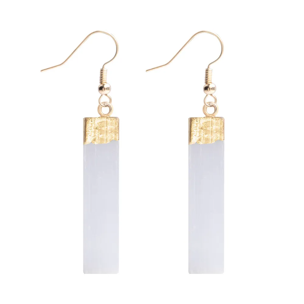 

1 Pair Natural Selenite Stone Gemstones Dangle Drop Earring Simple Fashion Earrings Women Female Jewelry