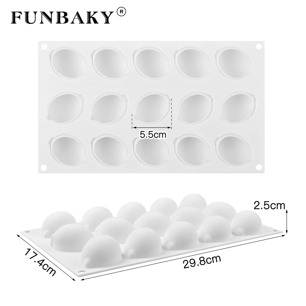 FUNBAKY 15 Cavity Lemon Silicone Mold For Cake Baking Decorating Tools Fruits Jelly Pudding Moulds Forms | Дом и сад